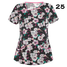 (2XL, #25) Womens Nursing Uniform Scrub V-neck Short Sleeve Tops With Pocket Blouse HOT