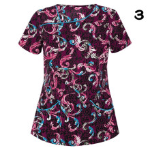 (2XL, #3) Womens Nursing Uniform Scrub V-neck Short Sleeve Tops With Pocket Blouse HOT