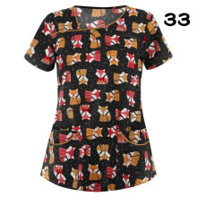 (2XL, #33) Womens Nursing Uniform Scrub V-neck Short Sleeve Tops With Pocket Blouse HOT