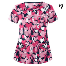 (2XL, #7) Womens Nursing Uniform Scrub V-neck Short Sleeve Tops With Pocket Blouse HOT