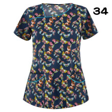 (2XL, #34) Womens Nursing Uniform Scrub V-neck Short Sleeve Tops With Pocket Blouse HOT