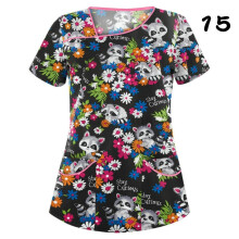 (3XL, #15) Womens Nursing Uniform Scrub V-neck Short Sleeve Tops With Pocket Blouse HOT