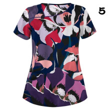 (2XL, #5) Womens Nursing Uniform Scrub V-neck Short Sleeve Tops With Pocket Blouse HOT
