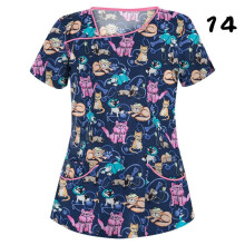 (3XL, #14) Womens Nursing Uniform Scrub V-neck Short Sleeve Tops With Pocket Blouse HOT