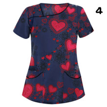 (3XL, #4) Womens Nursing Uniform Scrub V-neck Short Sleeve Tops With Pocket Blouse HOT