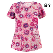 (3XL, #31) Womens Nursing Uniform Scrub V-neck Short Sleeve Tops With Pocket Blouse HOT
