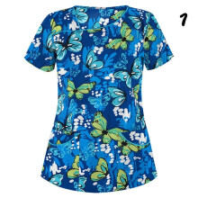 (L, #1) Womens Nursing Uniform Scrub V-neck Short Sleeve Tops With Pocket Blouse HOT