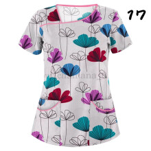(M, #17) Womens Nursing Uniform Scrub V-neck Short Sleeve Tops With Pocket Blouse HOT