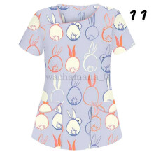 (M, #11) Womens Nursing Uniform Scrub V-neck Short Sleeve Tops With Pocket Blouse HOT