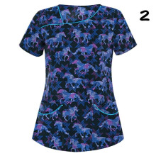 (M, #2) Womens Nursing Uniform Scrub V-neck Short Sleeve Tops With Pocket Blouse HOT
