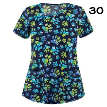 (M, #30) Womens Nursing Uniform Scrub V-neck Short Sleeve Tops With Pocket Blouse HOT