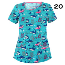 (M, #20) Womens Nursing Uniform Scrub V-neck Short Sleeve Tops With Pocket Blouse HOT