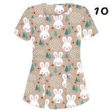 (S, #10) Womens Nursing Uniform Scrub V-neck Short Sleeve Tops With Pocket Blouse HOT