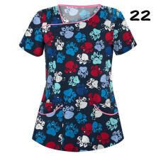 (S, #22) Womens Nursing Uniform Scrub V-neck Short Sleeve Tops With Pocket Blouse HOT