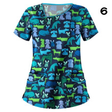 (XL, #6) Womens Nursing Uniform Scrub V-neck Short Sleeve Tops With Pocket Blouse HOT