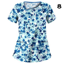 (XL, #8) Womens Nursing Uniform Scrub V-neck Short Sleeve Tops With Pocket Blouse HOT