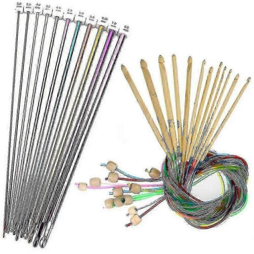 23 Pieces Tunisian Crochet Hooks Set with Bead Carbonized Bamboo Hook - XC