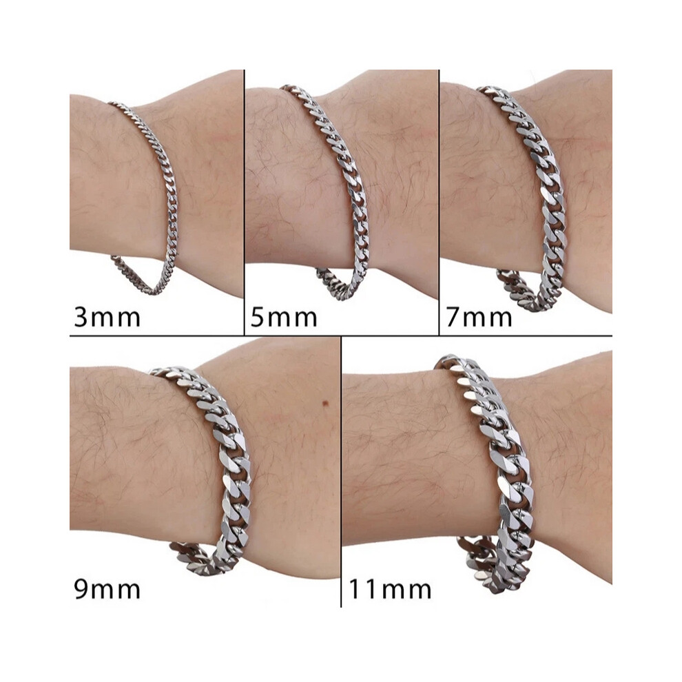 (3MM*23CM) 3/5/7/9/11mm Stainless Steel Silver Chain Curb Women Men Bangle Bracelet 18-25cm New-image-OPC-PHKKKVS-NEW