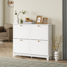 HOMCOM Narrow Shoe Cabinet with 4 Flip Drawers Adjustable Shelves, White