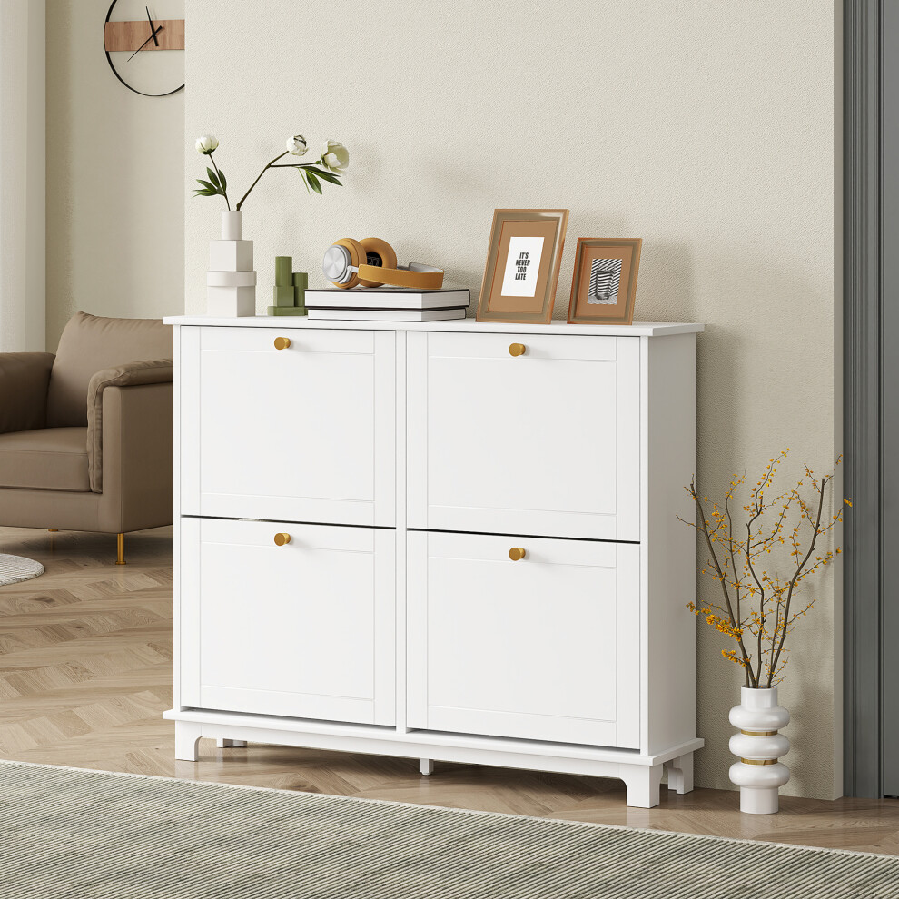 Homcom Narrow Shoe Cabinet With 4 Flip Drawers Adjustable Shelves, White
