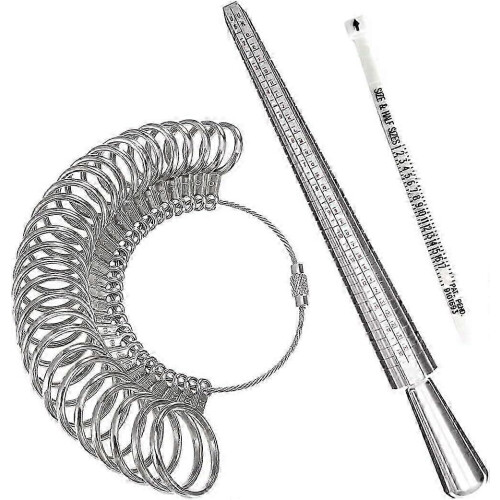 (US, One size) 3pcs Ring Sizer Measuring Tool Set, Ring Gauges with Finger Sizer Mandrel