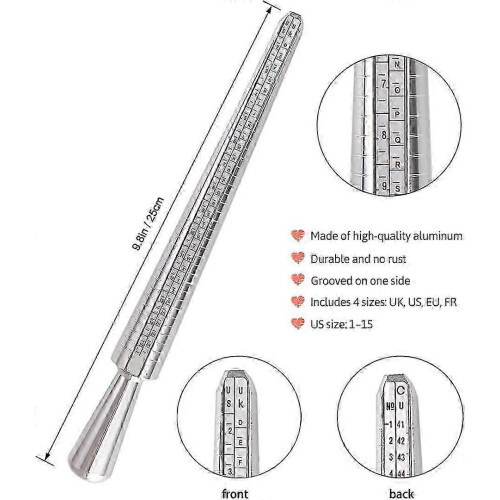 (US, One size) 3pcs Ring Sizer Measuring Tool Set, Ring Gauges with Finger Sizer Mandrel 1