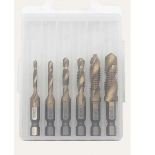 (As show, One size) 6Pcs Threaded Drill Taps High Speed Steel Composite Thread Tapping Tool for Drilling Short Type