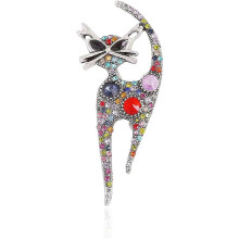 (As show, One size) HAFILO vintage Austrian crystal rhinestones bizarre cat brooch scarf buckle pin for men women girl fashion personality jewelry