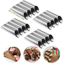 (Set B)16pcs Stainless Steel Cannoli Form Tubes, Cream Roll Mold, Diagonal Shaped, Free Standing Cone Shape