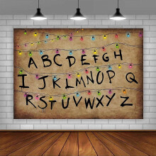 (As show, One size) Stranger Backdrops for Photography Rustic Alphabet Colorful Lights Background Kids Birthday Party Decorations Supplies Cake Table Banner Photo Booth P