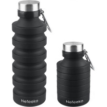 (As show, One size) Collapsible Water Bottle, Reuseable BPA Free Silicone Foldable Water Bottles for Travel Gym Camping Hiking, Portable Leak Proof Sports Water Bottle wi