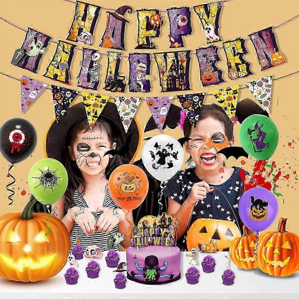 (As show, One size) Halloween Balloon Kit Cupcake Cake Toppers Witch Ghost Pumpkin Decoration Set Festive Party Home Decor