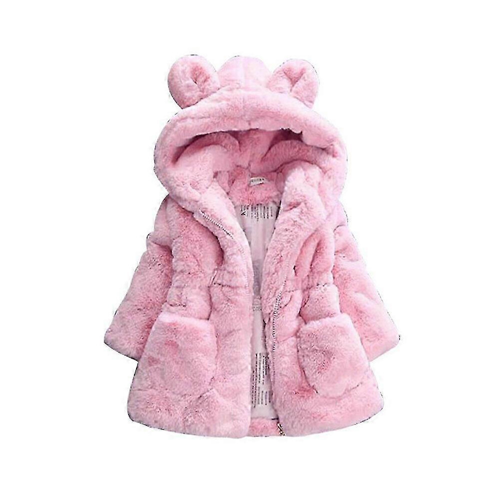 (130, White) Girls Winter Fleece Coats Ear Hooded Faux Fur Warm Jacket Hoodies Outwear-image-OPC-PHKKPN6-NEW