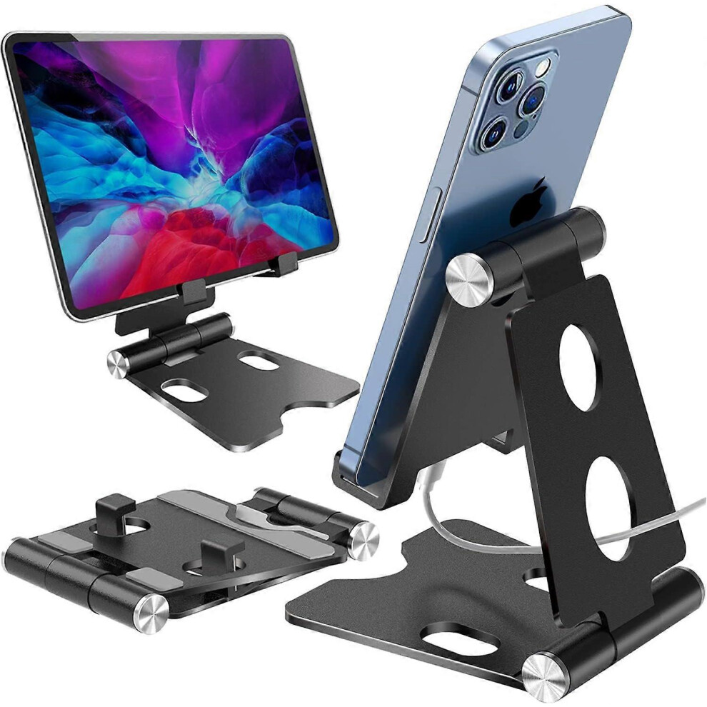 (As Show, One Size) Adjustable Cell Phone Stand For Desk - Fully Foldable Aluminum Desktop Phone Holder Cradle Dock, Compatible With All Mobile Phones 4632461679981