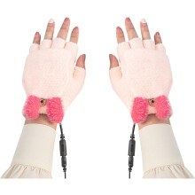 (As show, One size) Girls Women Plush Gloves Half-finger Gloves Soft Cute Cartoon Thick Warm Winter Mittens Smart Usb Winter Cold Protect
