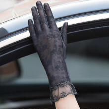 (05A Black) Summer Women Uv Sunscreen Short Sun Gloves, Ice Silk Lace, Driving Of Thin