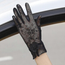 (03A Black) Summer Women Uv Sunscreen Short Sun Gloves, Ice Silk Lace, Driving Of Thin