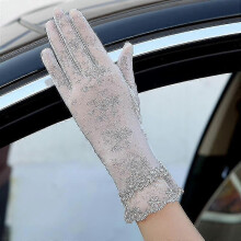 (05A Gray) Summer Women Uv Sunscreen Short Sun Gloves, Ice Silk Lace, Driving Of Thin