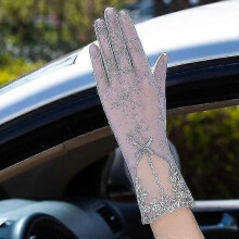 (05C Gray) Summer Women Uv Sunscreen Short Sun Gloves, Ice Silk Lace, Driving Of Thin