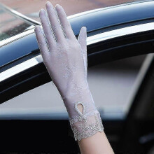 (06A Gray) Summer Women Uv Sunscreen Short Sun Gloves, Ice Silk Lace, Driving Of Thin
