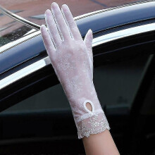 (06A White) Summer Women Uv Sunscreen Short Sun Gloves, Ice Silk Lace, Driving Of Thin