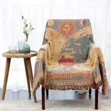 (As show, One size) World Map Throw Blanket Reversible Hippie Bohemian Vintage Yellow Red Knitted Large Fringed Cotton Woven Tapestry Colorful Boho Fantasy Rug Sofa Loves