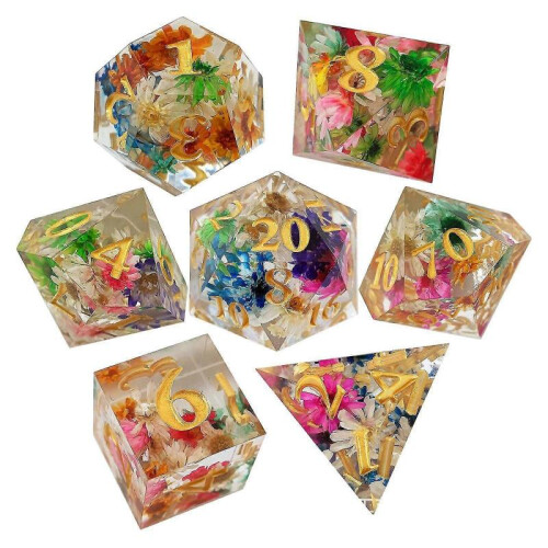 7x Polyhedral Dices Set Transparent Flower Engraved Game Dices For 1