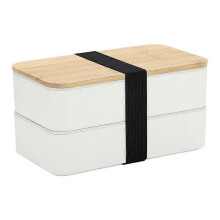 Premium Bento Box Adult Lunch Box with 2 Compartments (40oz), Cutlery & Set of Chopsticks, Large Dip Container, Cute White Japanese Bento Box, Rectang