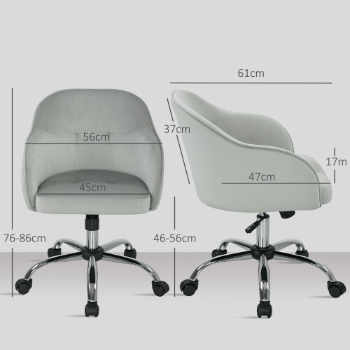 Homcom HOMCOM Vanity Chair for Desk, with Height Adjustable, Wheels, Grey 2