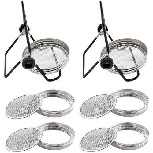 4pcs Mason Jar Lids, 4pcs Sprouting Jar Stands, Stainless Steel Screen, Sprouting Stands Foldable Adjustable 1