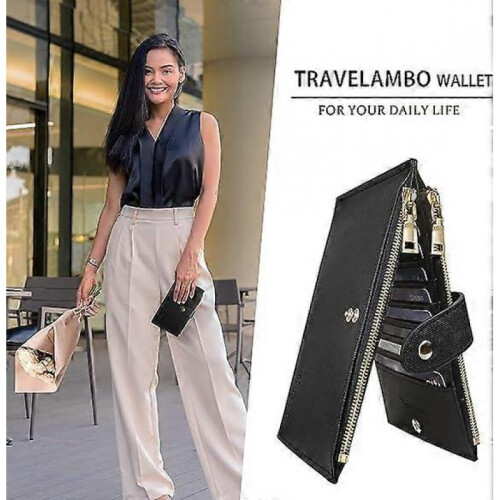 Womens Wallet RFID Blocking Bifold Multi Card Case Wallet with Zipper Pocket - Black 1