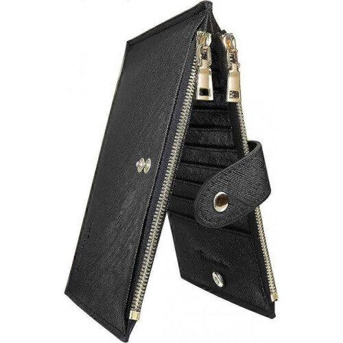 Womens Wallet RFID Blocking Bifold Multi Card Case Wallet with Zipper Pocket - Black