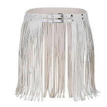 Women Faux Leather Fringe Tassel Skirt Belt Waistband High Waist Skirt