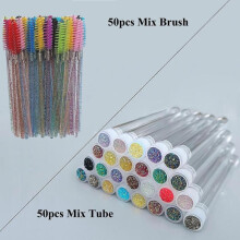 (Multicolor) 50 PCS Reusable Eyebrow Brush Tube Eyelash Brush Eyebrow Brush Replaceable Dust-proof Sparkling Diamond Makeup Brush